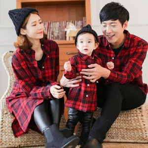 Mother and child red plaid shirt parent-child outfit