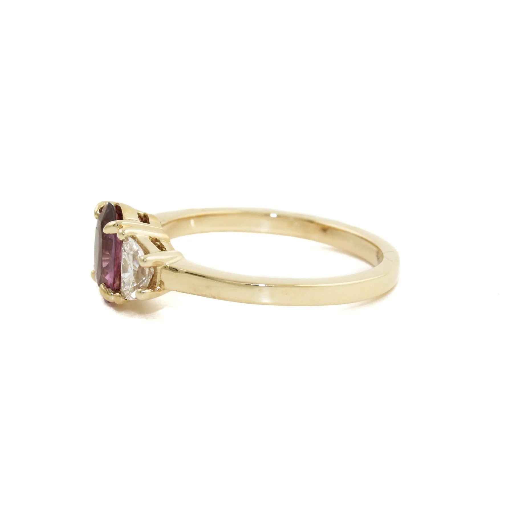 14k Gold x Pink Sapphire Half-Moon Lab Diamond Ring