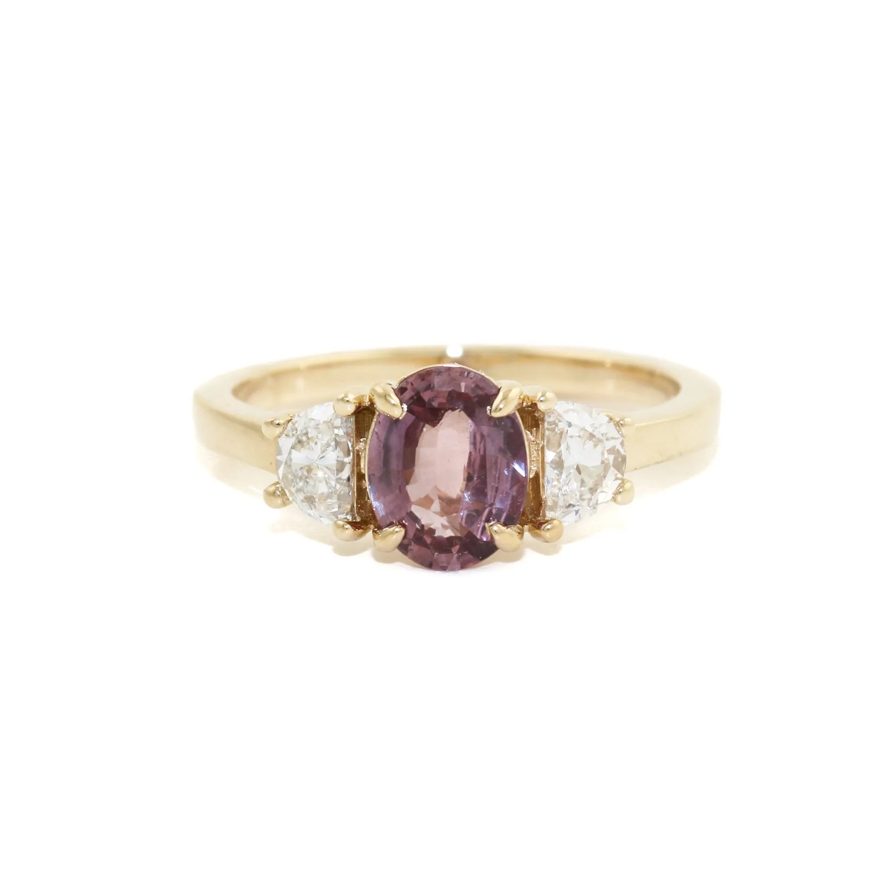 14k Gold x Pink Sapphire Half-Moon Lab Diamond Ring