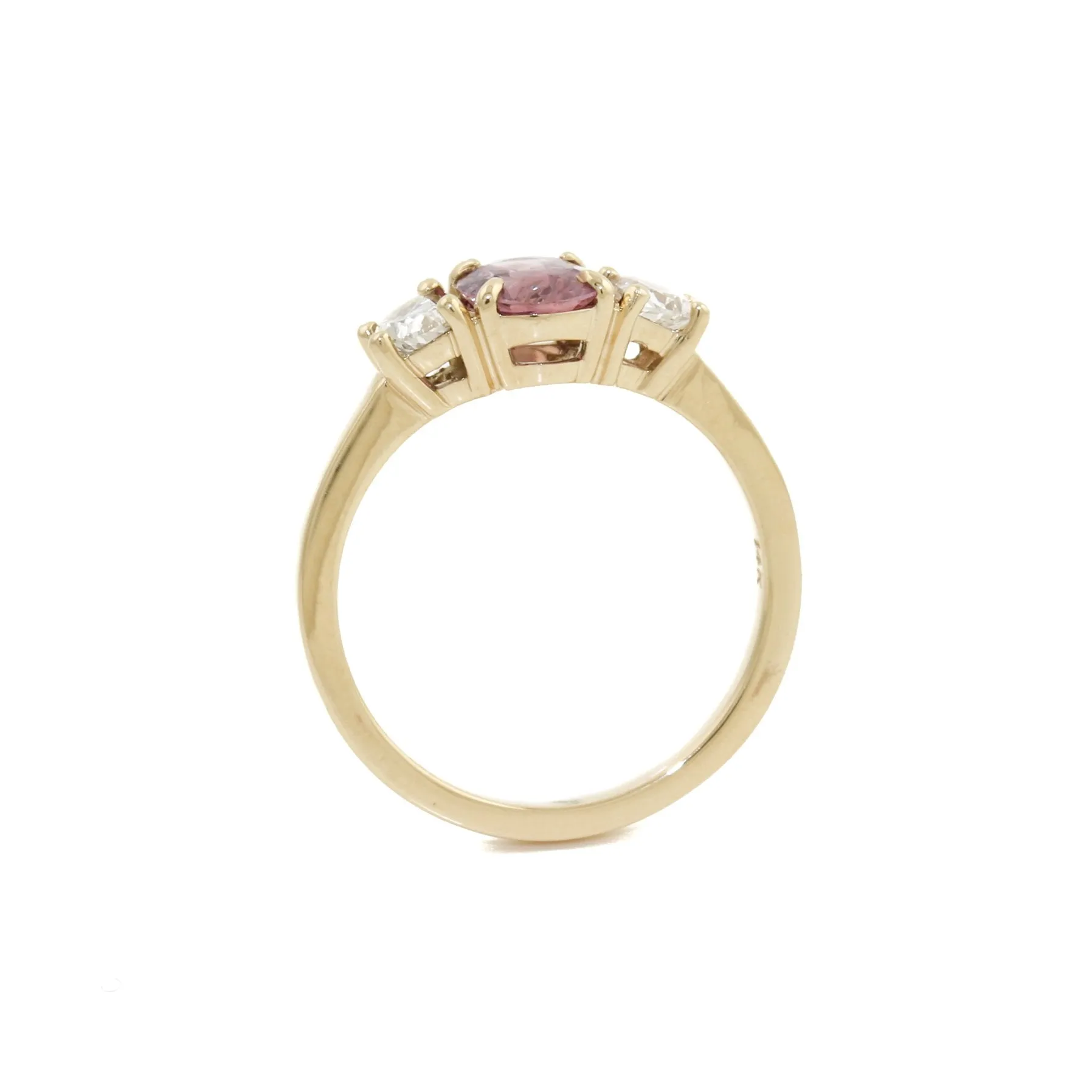 14k Gold x Pink Sapphire Half-Moon Lab Diamond Ring