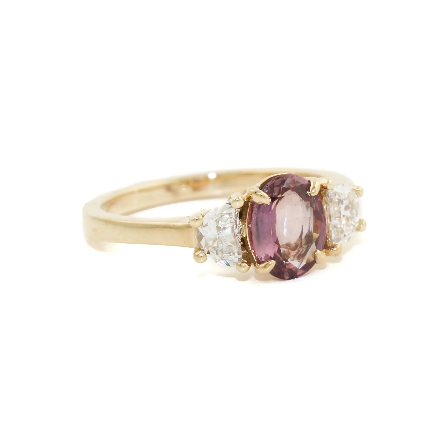 14k Gold x Pink Sapphire Half-Moon Lab Diamond Ring