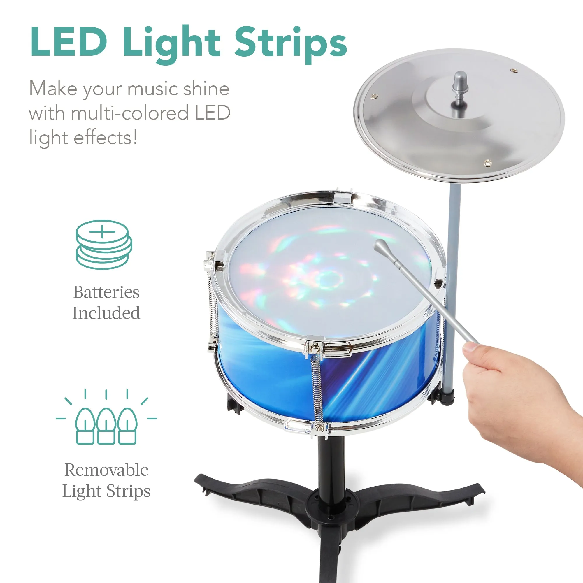 18-Piece Kids Beginner Drum Kit, Musical Instrument Toy Set w/ LED Lights