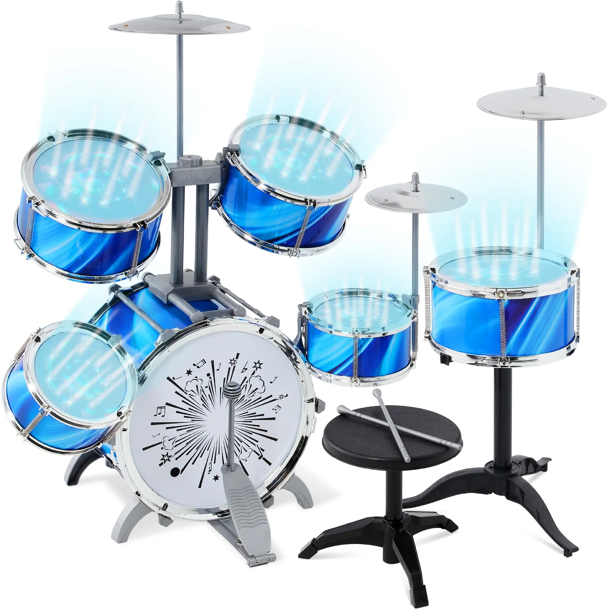 18-Piece Kids Beginner Drum Kit, Musical Instrument Toy Set w/ LED Lights