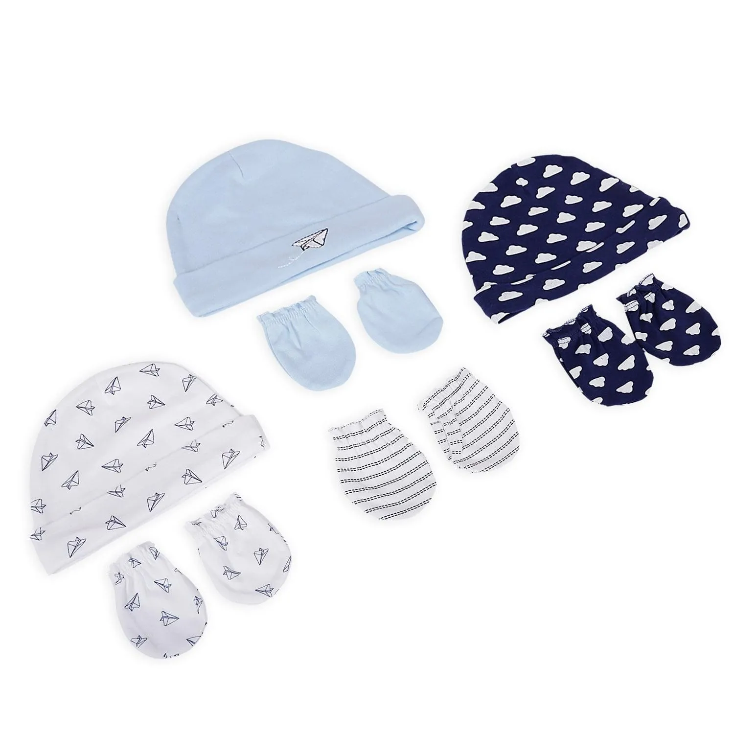 3 Caps And 4 Pair Mittens Gift Set Paper Planes Multicolour