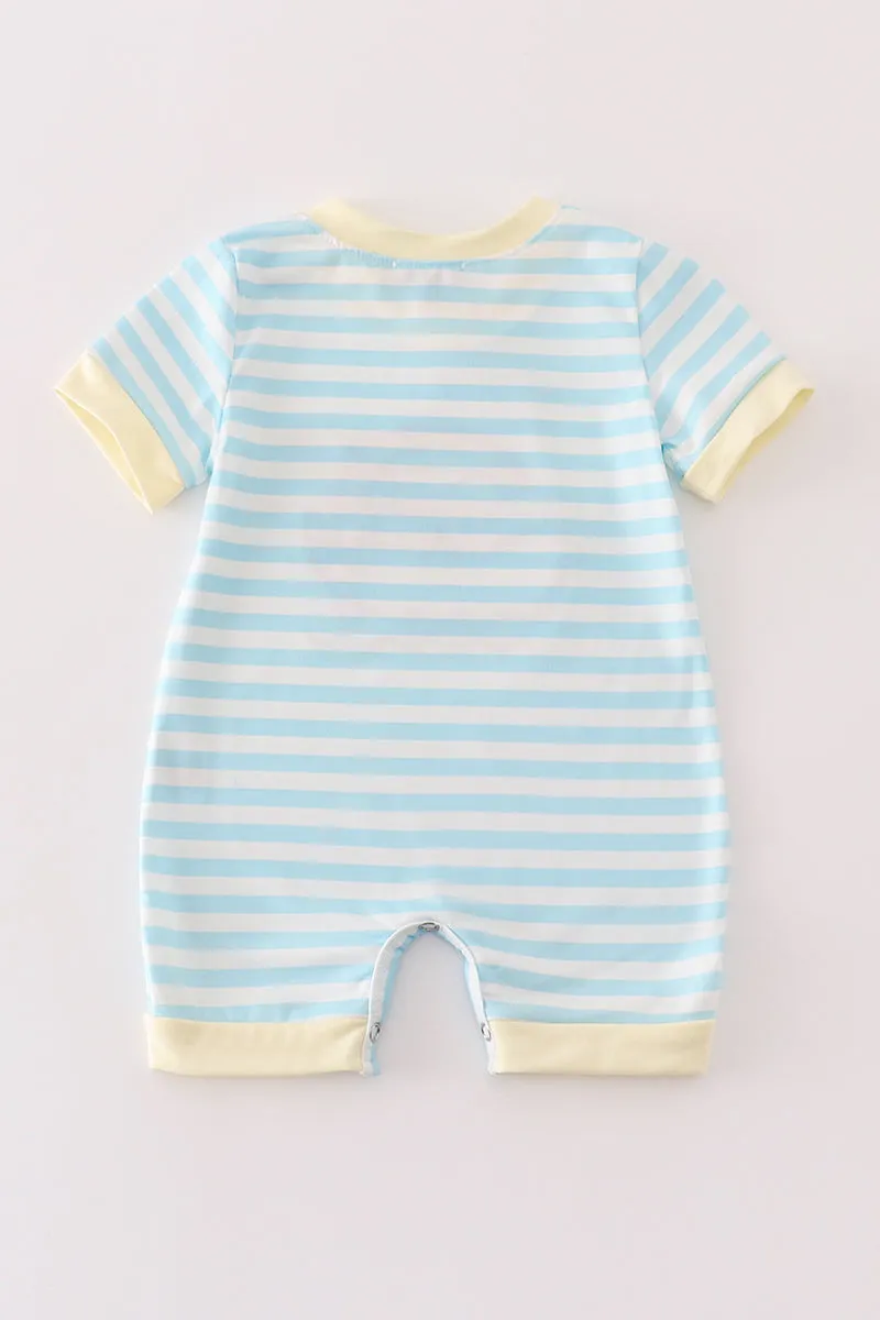 Blue stripe noah's ark applique boy romper