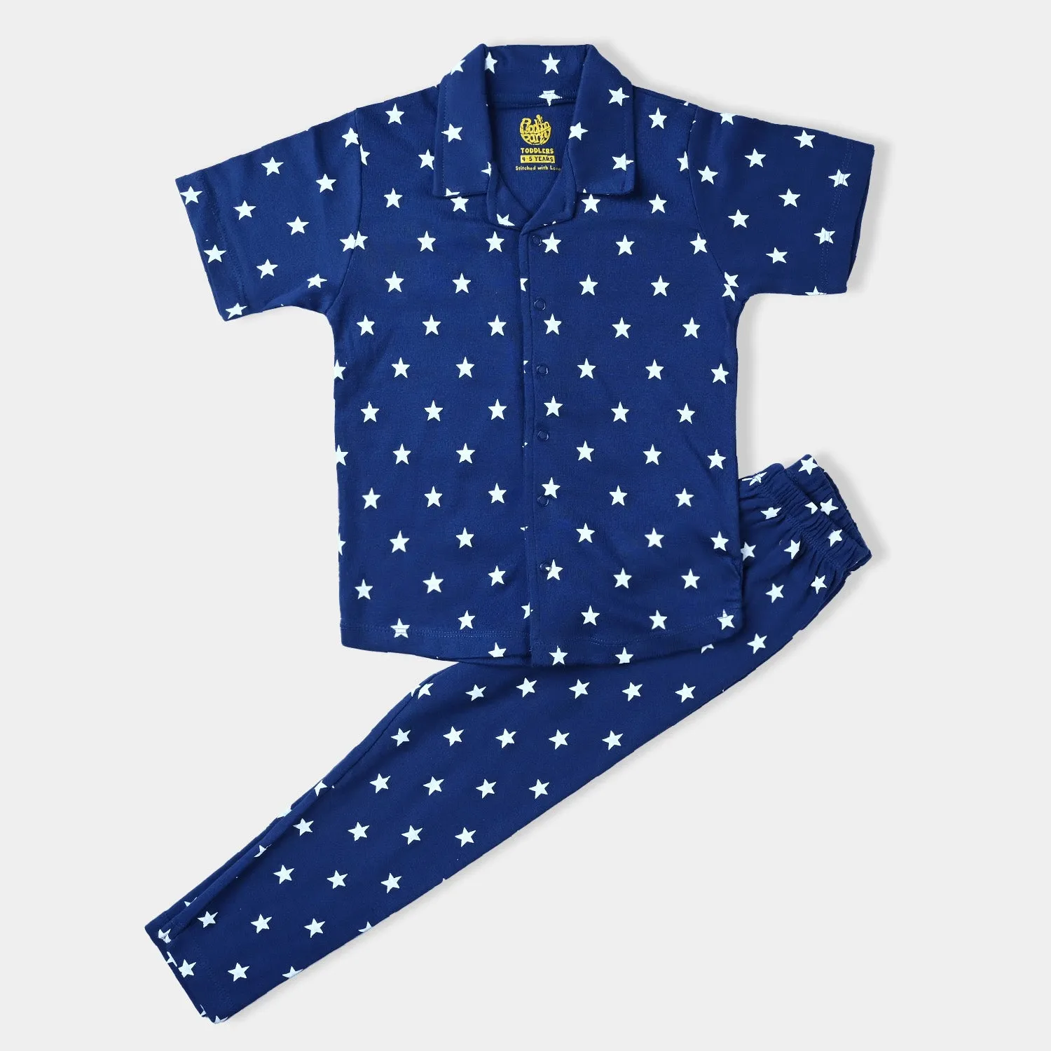 Boys Cotton Jersey Knitted Nightwear Stars-NAVY