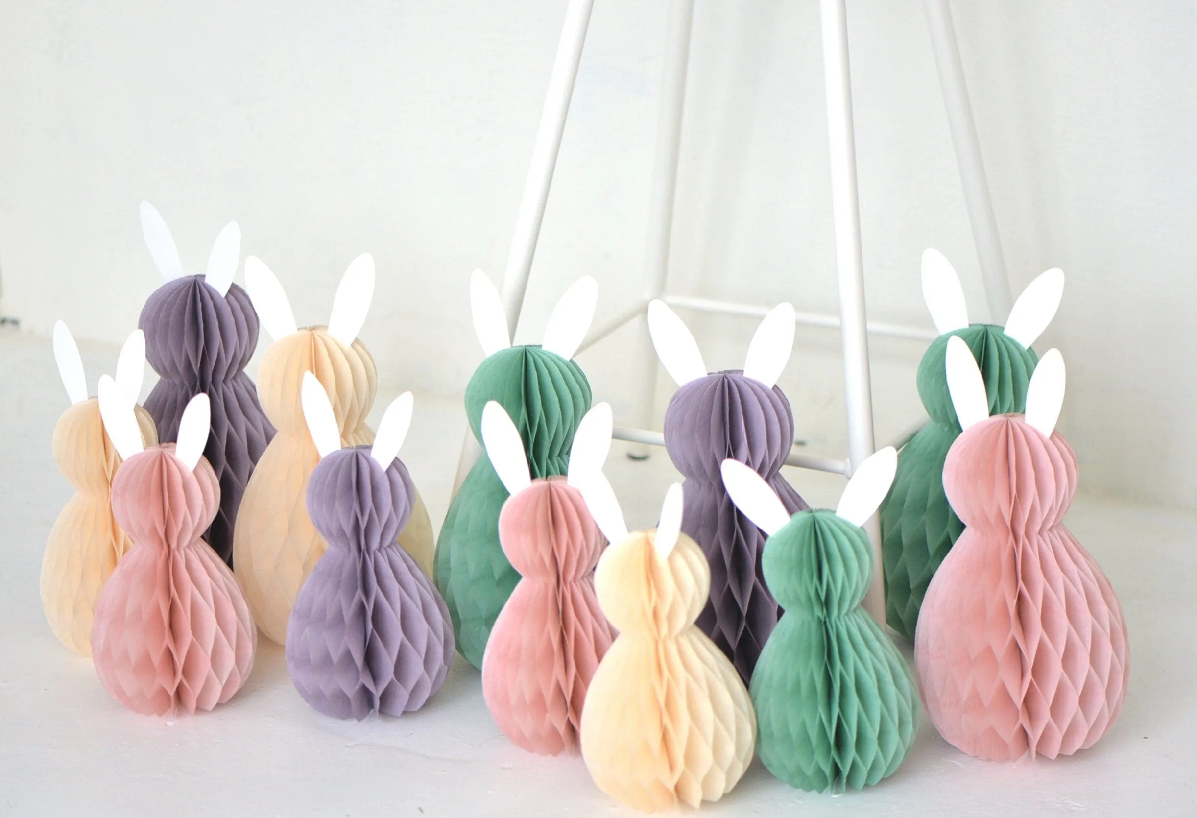 Bunny family Paper honeycomb party decoration set , Easter decor, birthday rabbit decorations baby shower, house warming gift, kids room