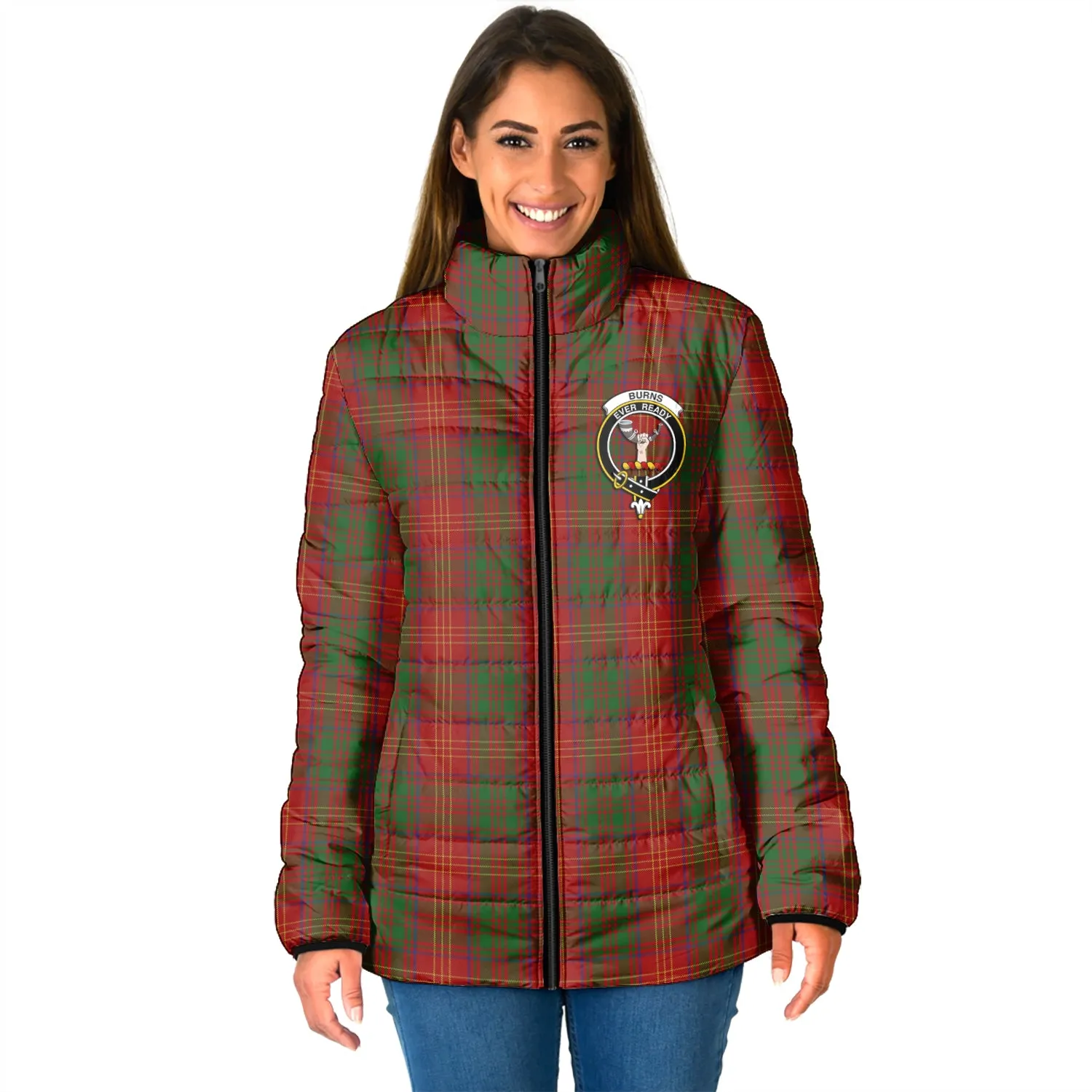 Burns Tartan Padded Jacket with Family Crest