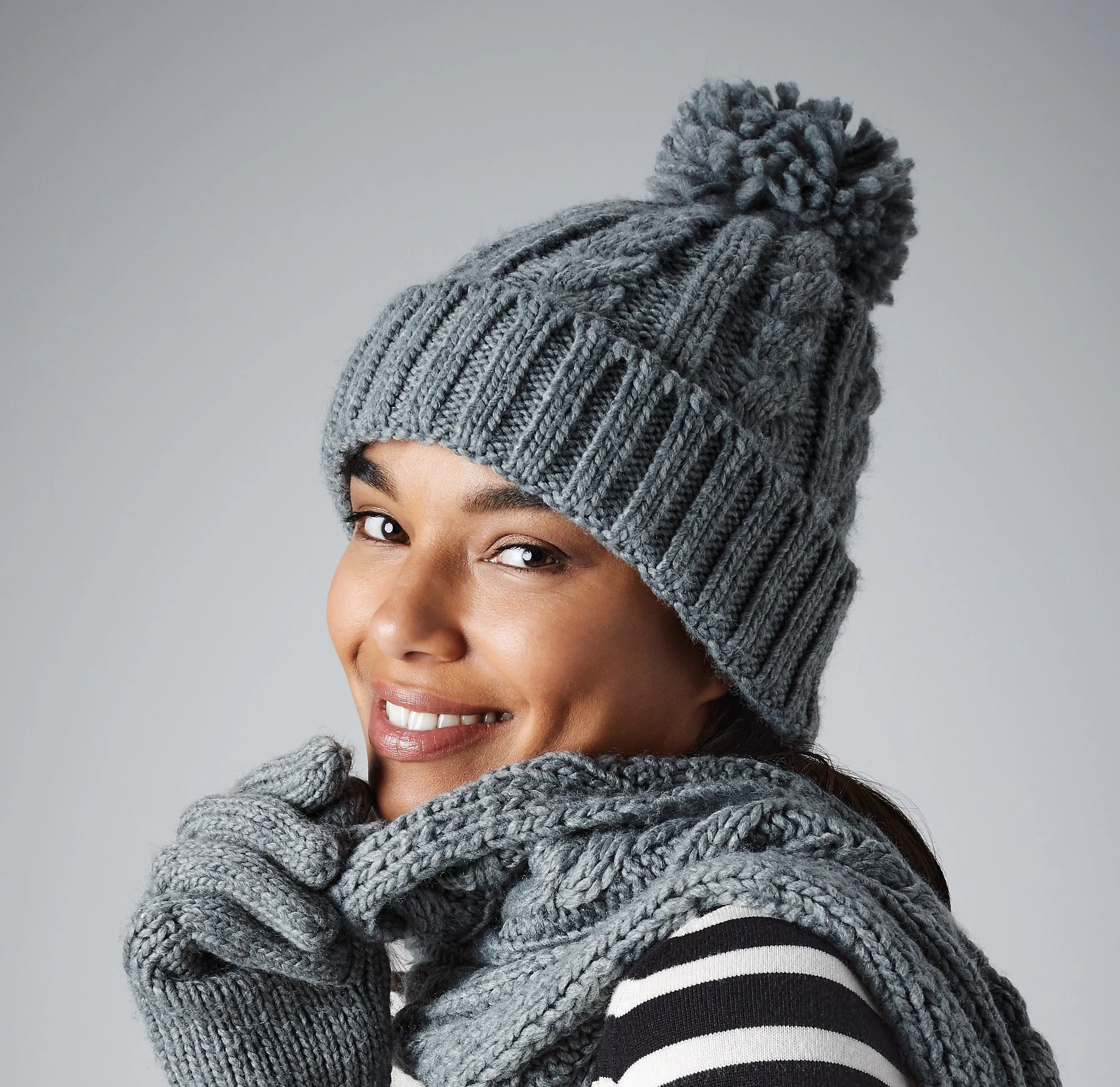 Cable Knit Melange Beanie | LIGHT GREY