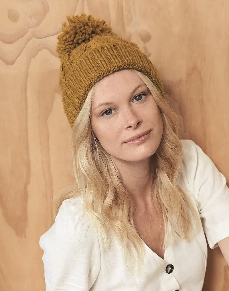 Cable Knit Melange Beanie | MUSTARD