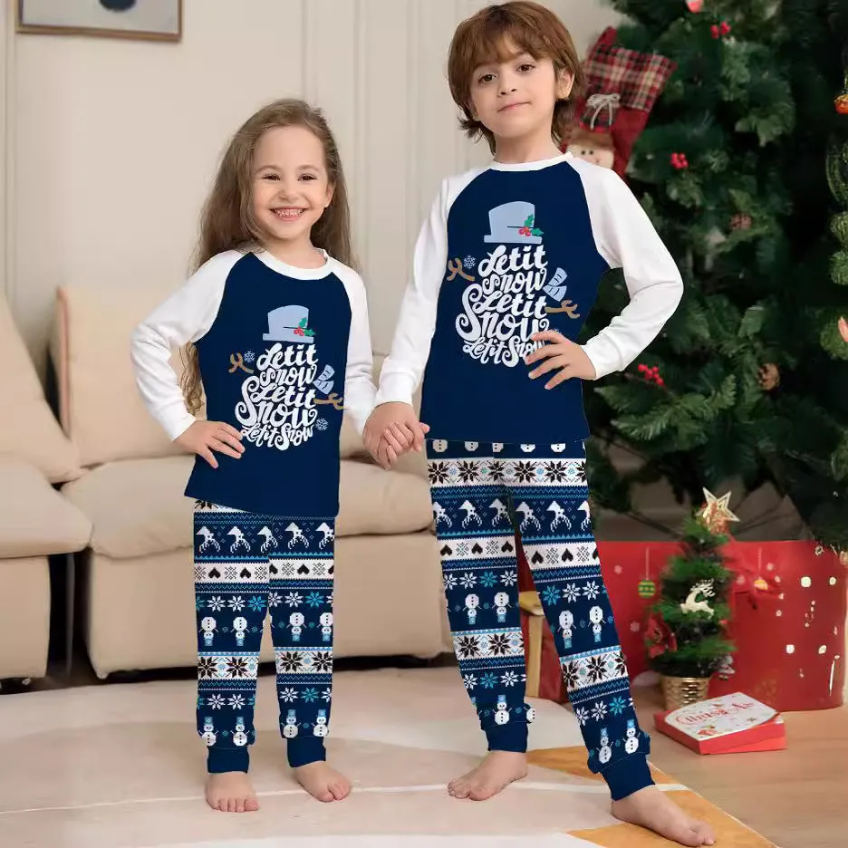 Cartoon Letter Print Parent-Child Christmas Pajama Set