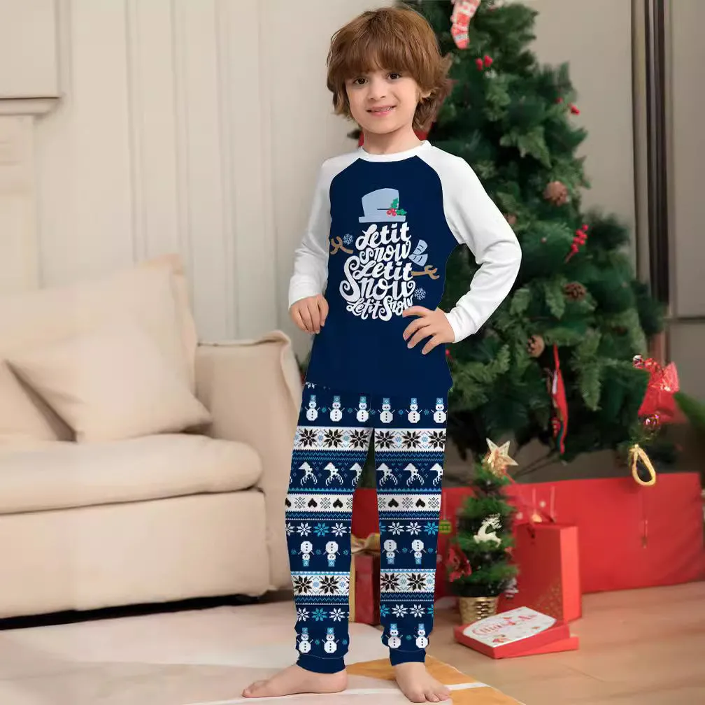 Cartoon Letter Print Parent-Child Christmas Pajama Set