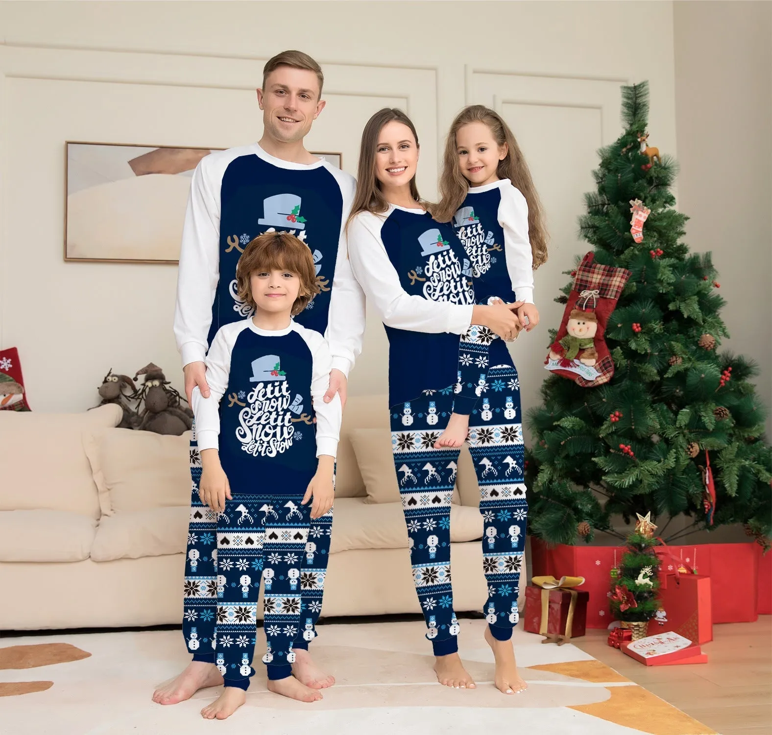 Cartoon Letter Print Parent-Child Christmas Pajama Set