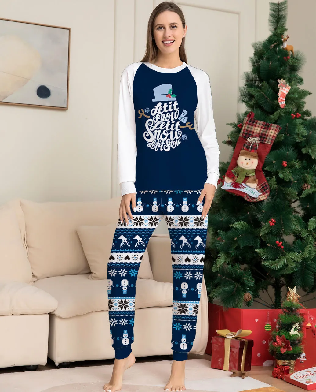 Cartoon Letter Print Parent-Child Christmas Pajama Set