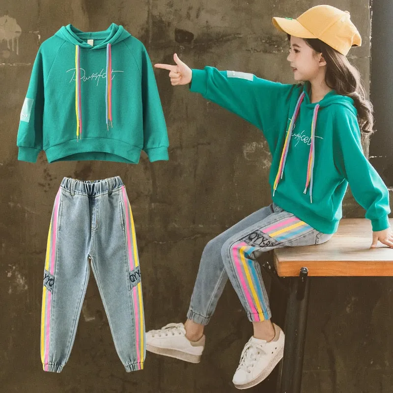 Children Clothing Set Hoodie Jeans Kids Tracksuit Kids Sport Suits for Girls Clothes 6 8 10 12 Years