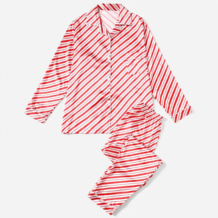 Christmas Family Parent-child Striped Pajamas Housewear Suit