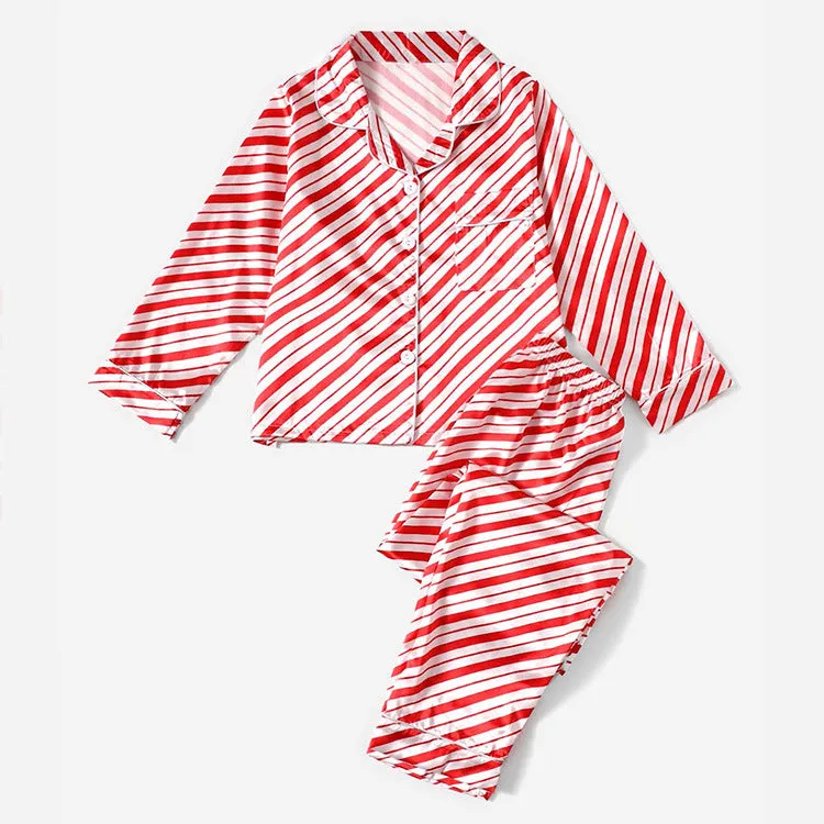 Christmas Family Parent-child Striped Pajamas Housewear Suit