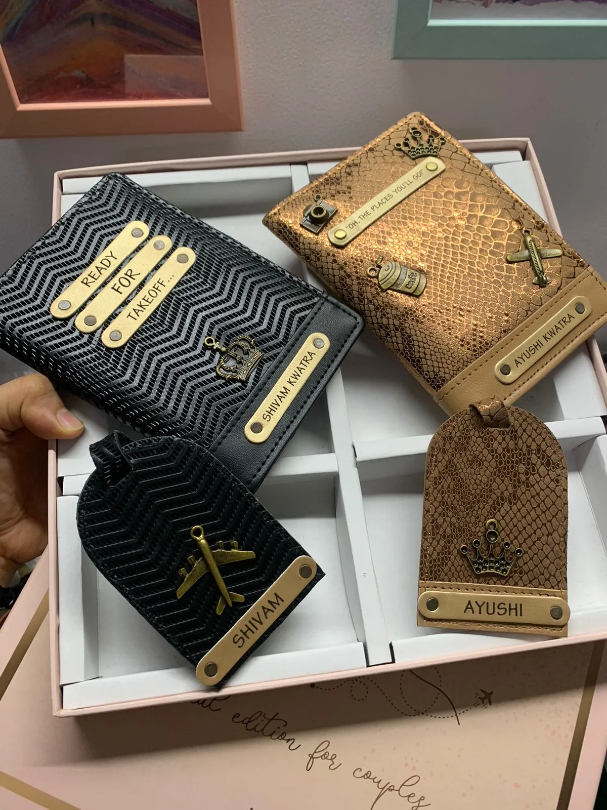 Couple Passport Cover & Luggage Tag - Black & Bronze Gold Edition