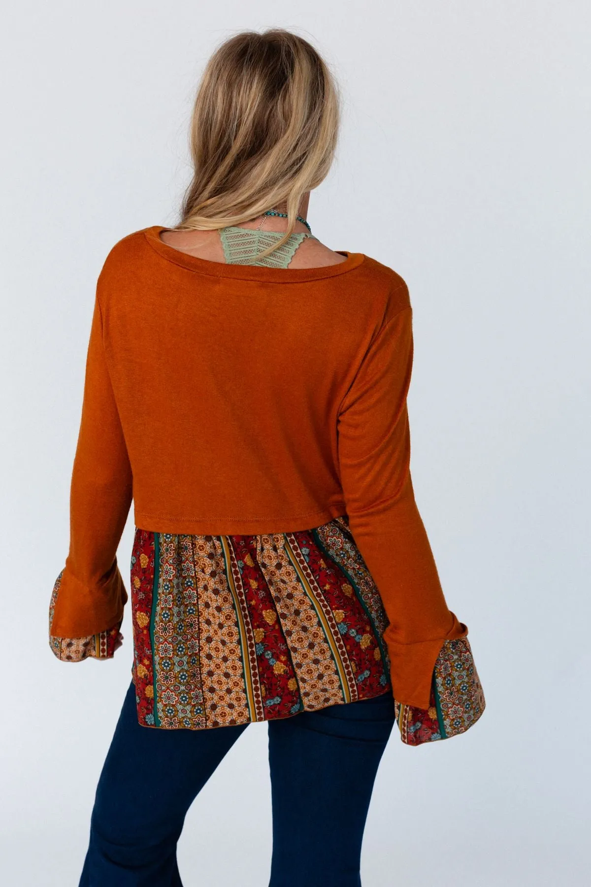 Crisp Sunny Day Bell Sleeve Top - Rust