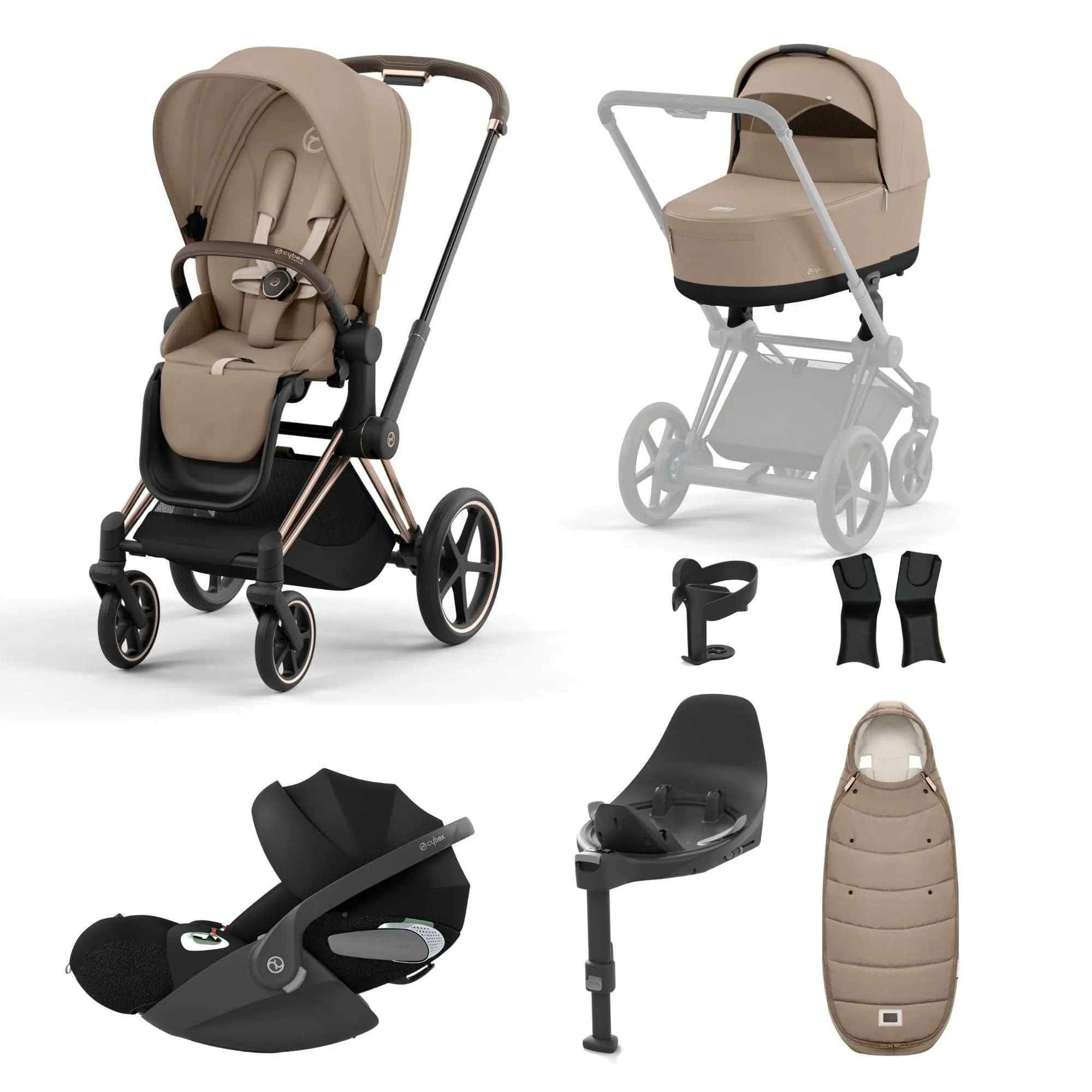 Cybex Priam Travel System With Cloud T in Cozy Beige