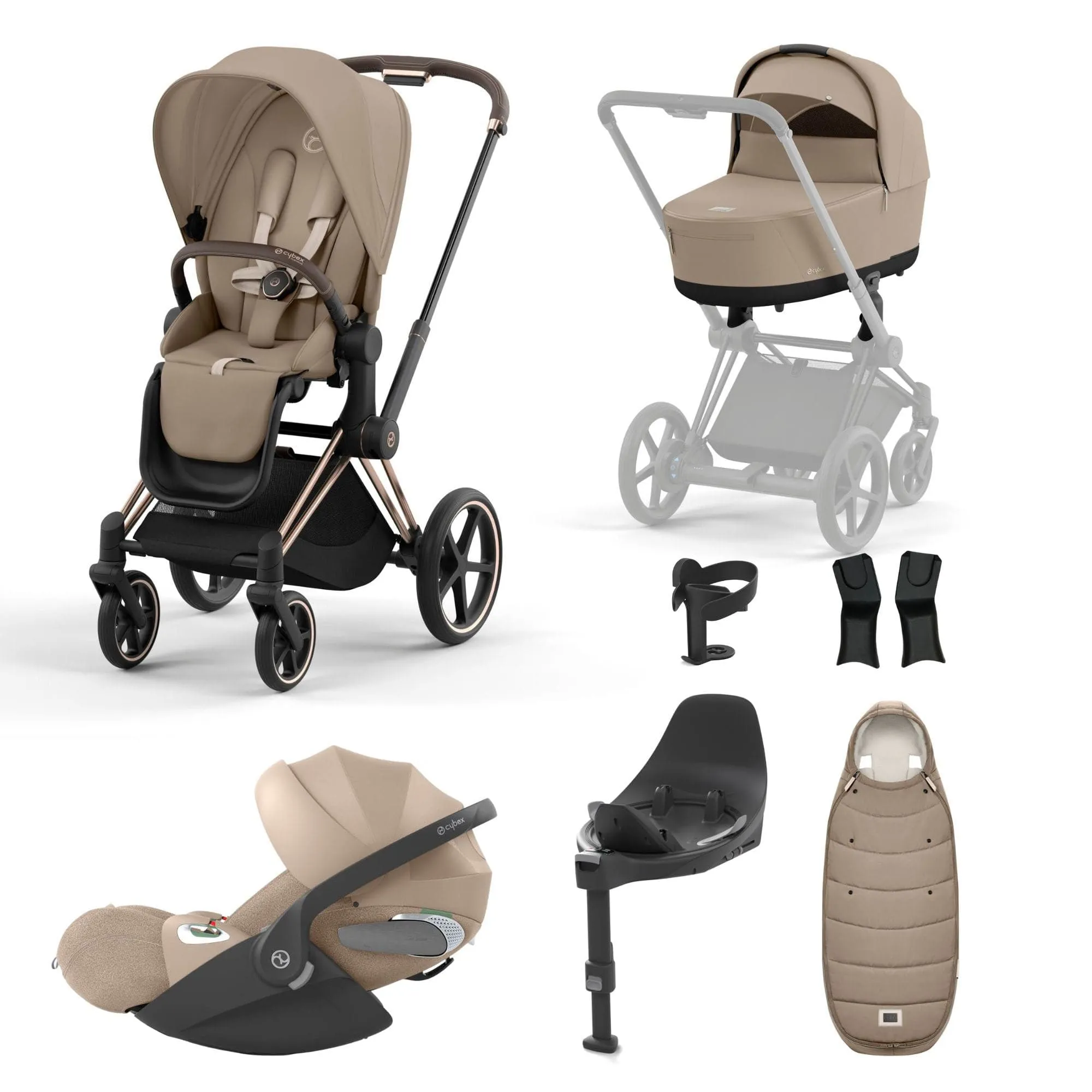 Cybex Priam Travel System With Cloud T in Cozy Beige