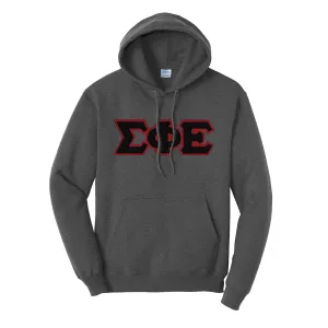 Dark Heather Hoodie with Sewn On Letters