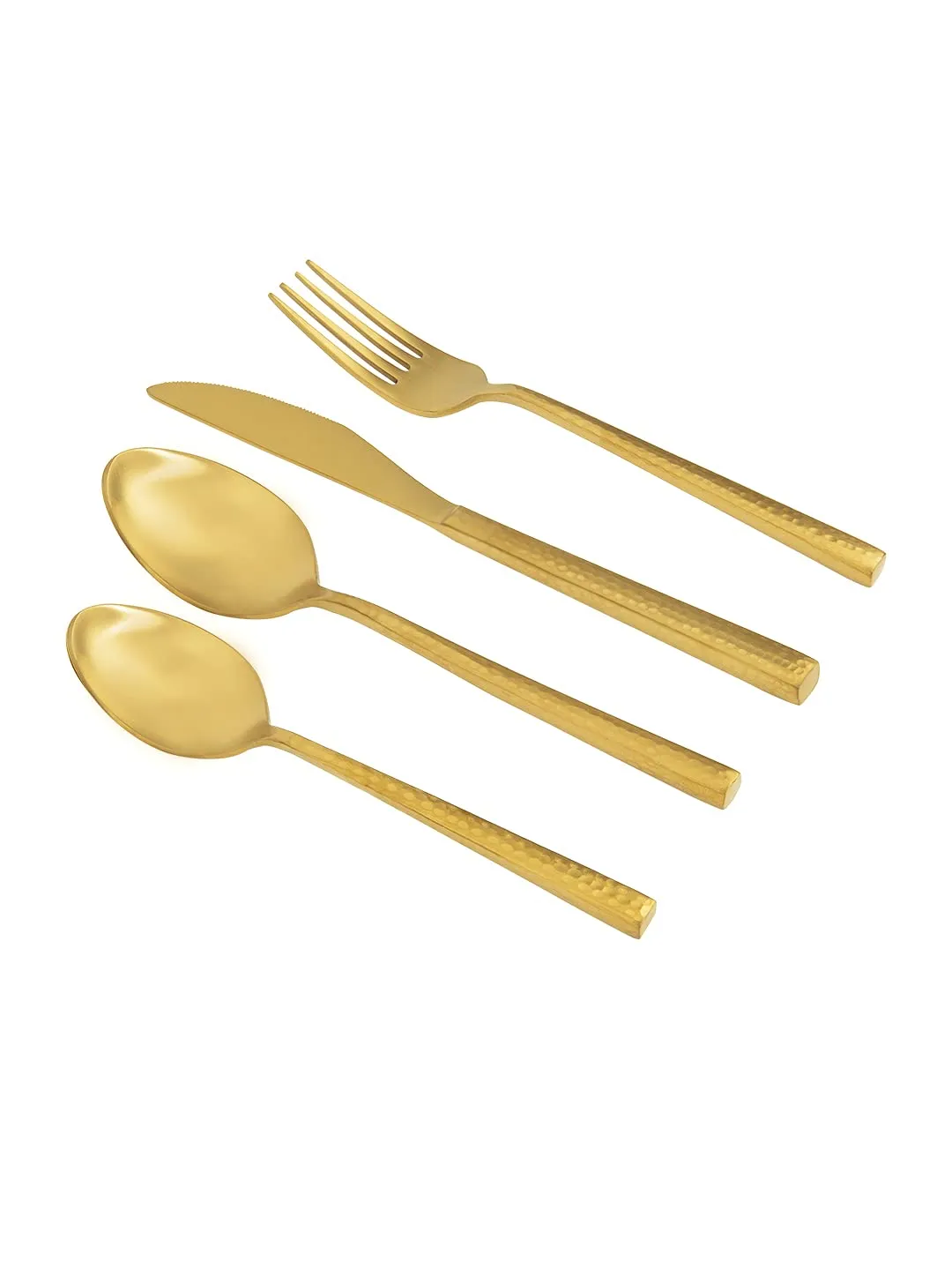 Ellementry Aurum Gold Hammered Cutlery Set of 4| Stainless Steel Set | Food Grade Silverware for Home & Kitchen | Dishwasher Safe | Cutlery Set for Dining Table | Spoon/Fork/Knife Set