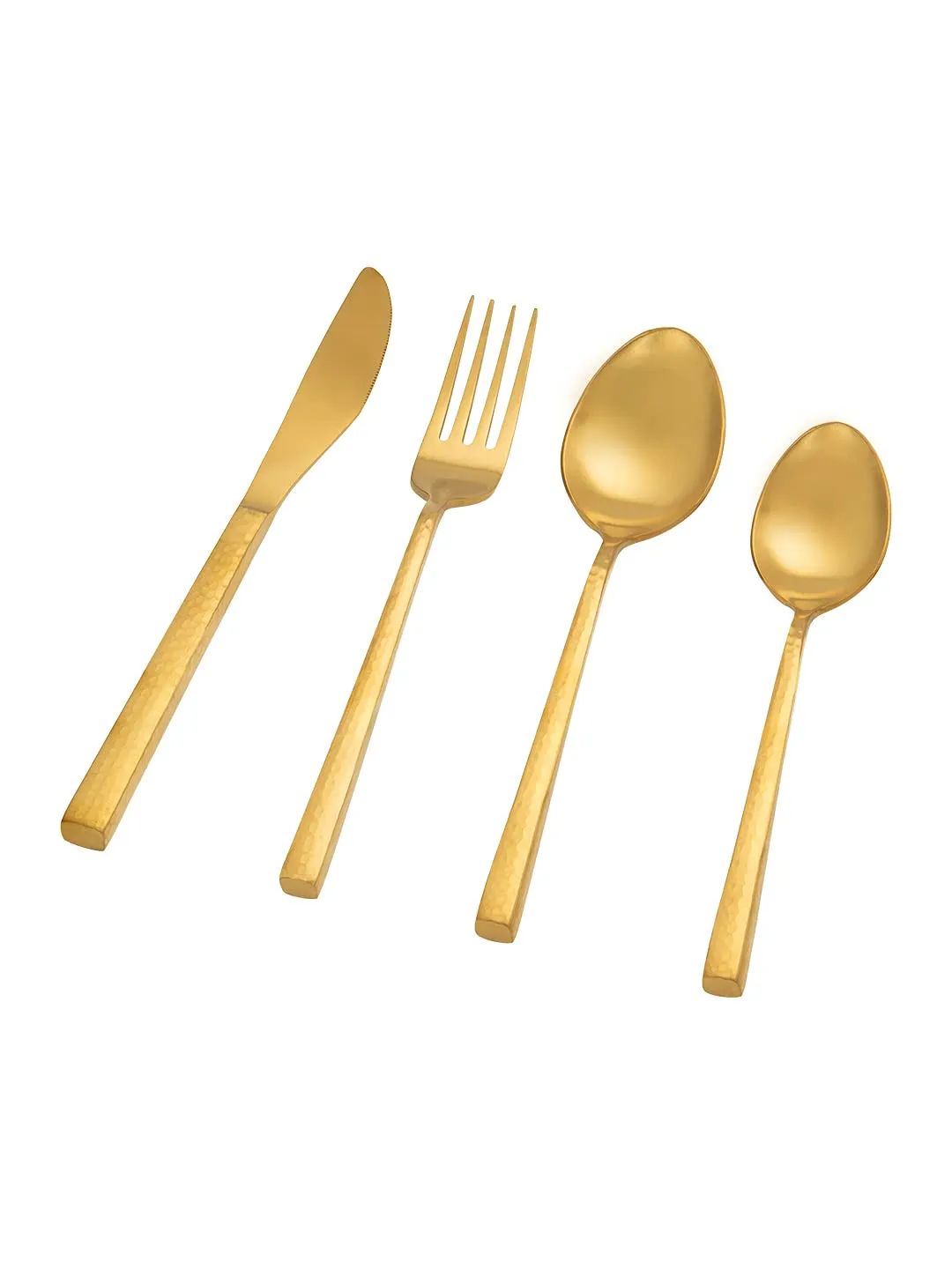 Ellementry Aurum Gold Hammered Cutlery Set of 4| Stainless Steel Set | Food Grade Silverware for Home & Kitchen | Dishwasher Safe | Cutlery Set for Dining Table | Spoon/Fork/Knife Set