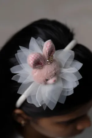 Enchanted Plush Bunny Hairbow with White Tulle and Sparkling Accents