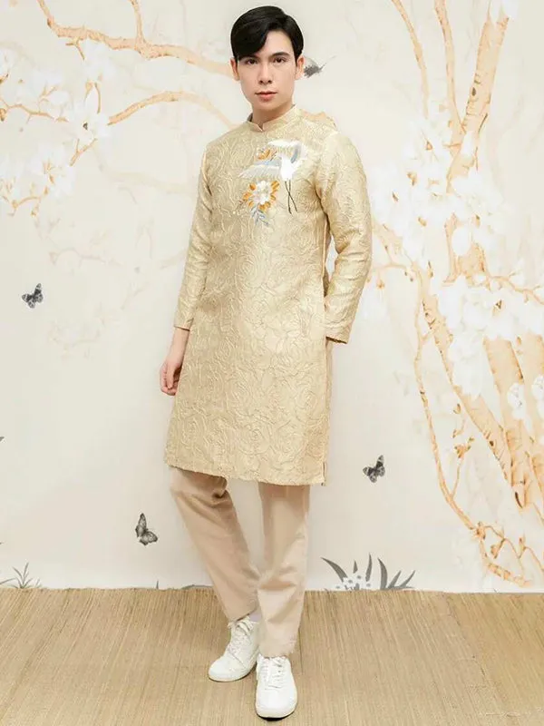 Family Ao Dai Gold Ao Dai Dress Women Girl Ao Dai Top Pants Men Boy Ao Dai Top