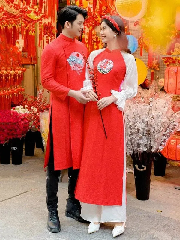 Family Ao Dai Women Ao Dai Top Pants Girl Ao Dai Top Skirt Men Boy One Ao Dai Top