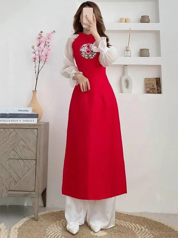 Family Ao Dai Women Ao Dai Top Pants Girl Ao Dai Top Skirt Men Boy One Ao Dai Top