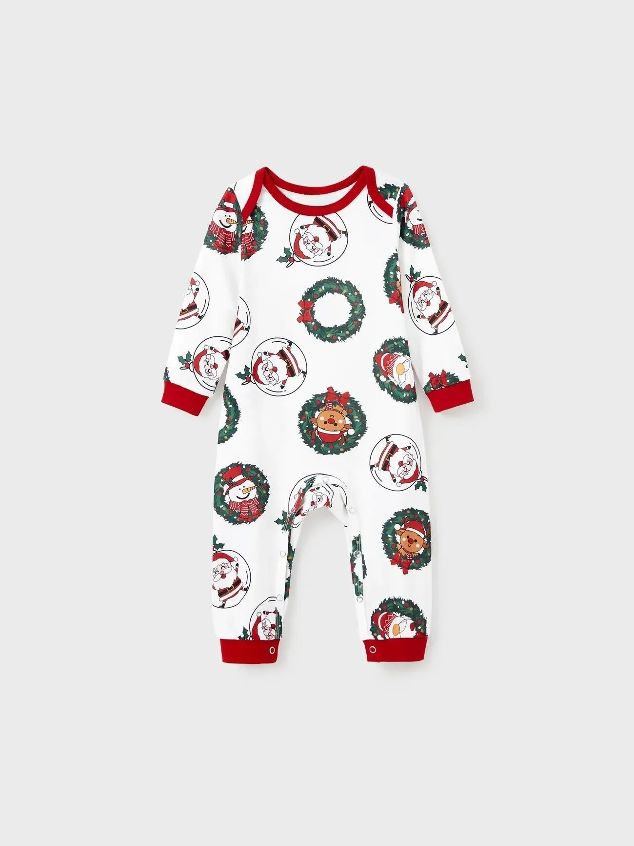 Family Christmas Pajamas Set With Santa And Reindeer Wreath Design