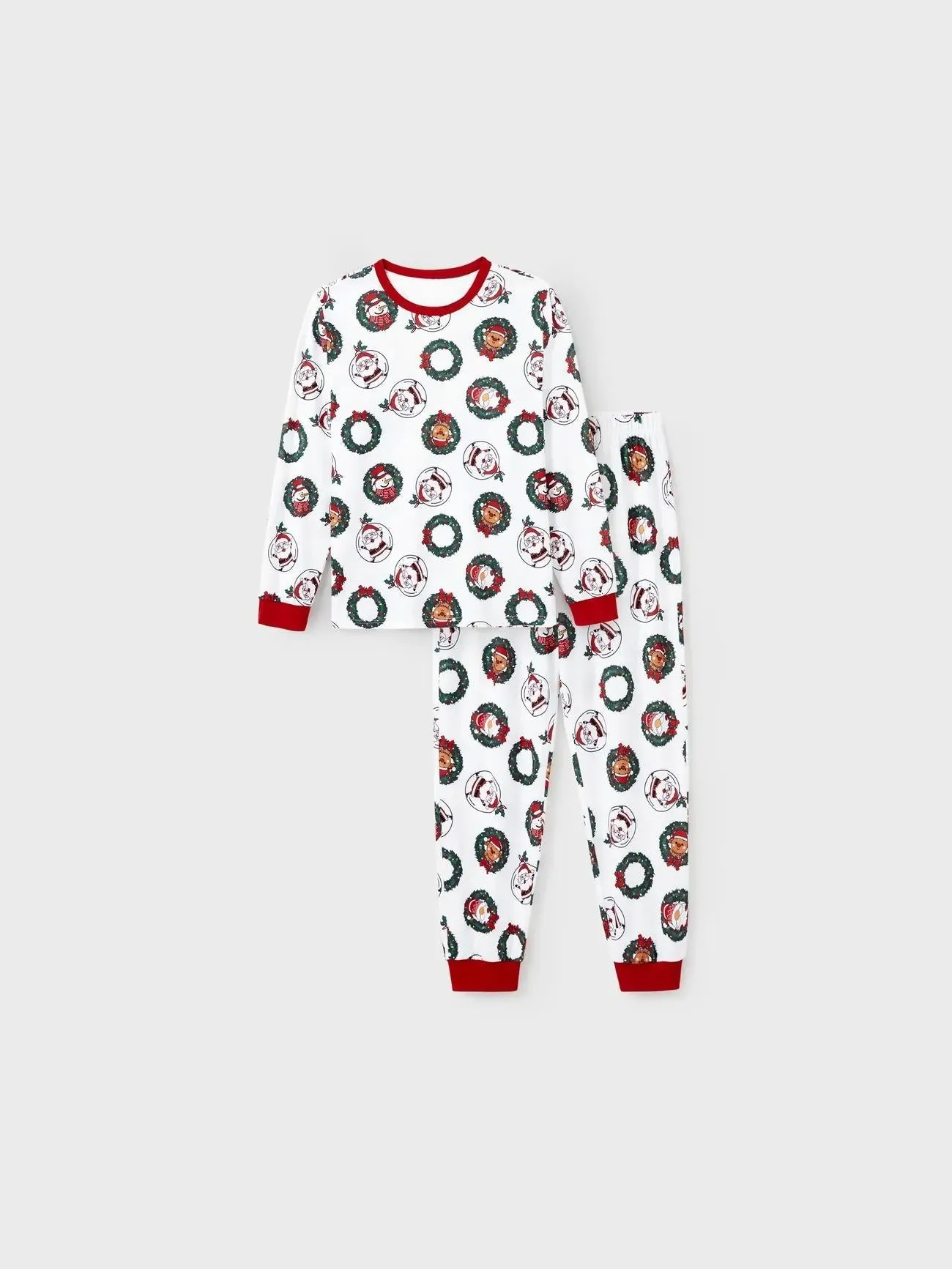 Family Christmas Pajamas Set With Santa And Reindeer Wreath Design