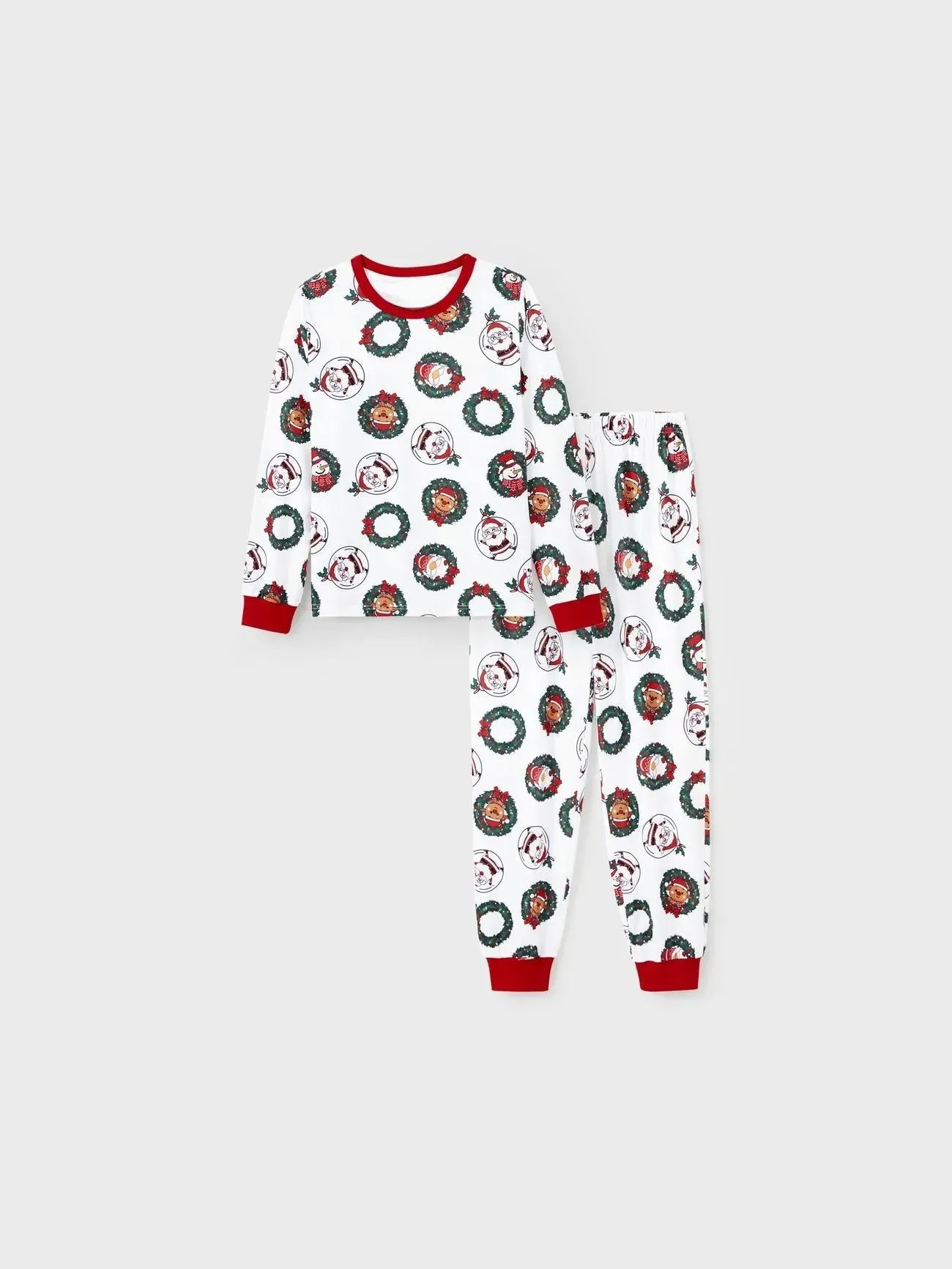 Family Christmas Pajamas Set With Santa And Reindeer Wreath Design