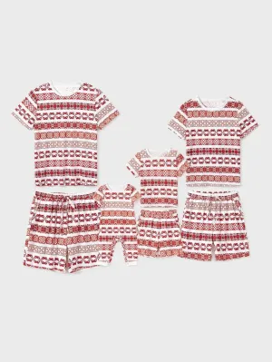 Family Matching Printed Top and Pocketed Shorts Sets