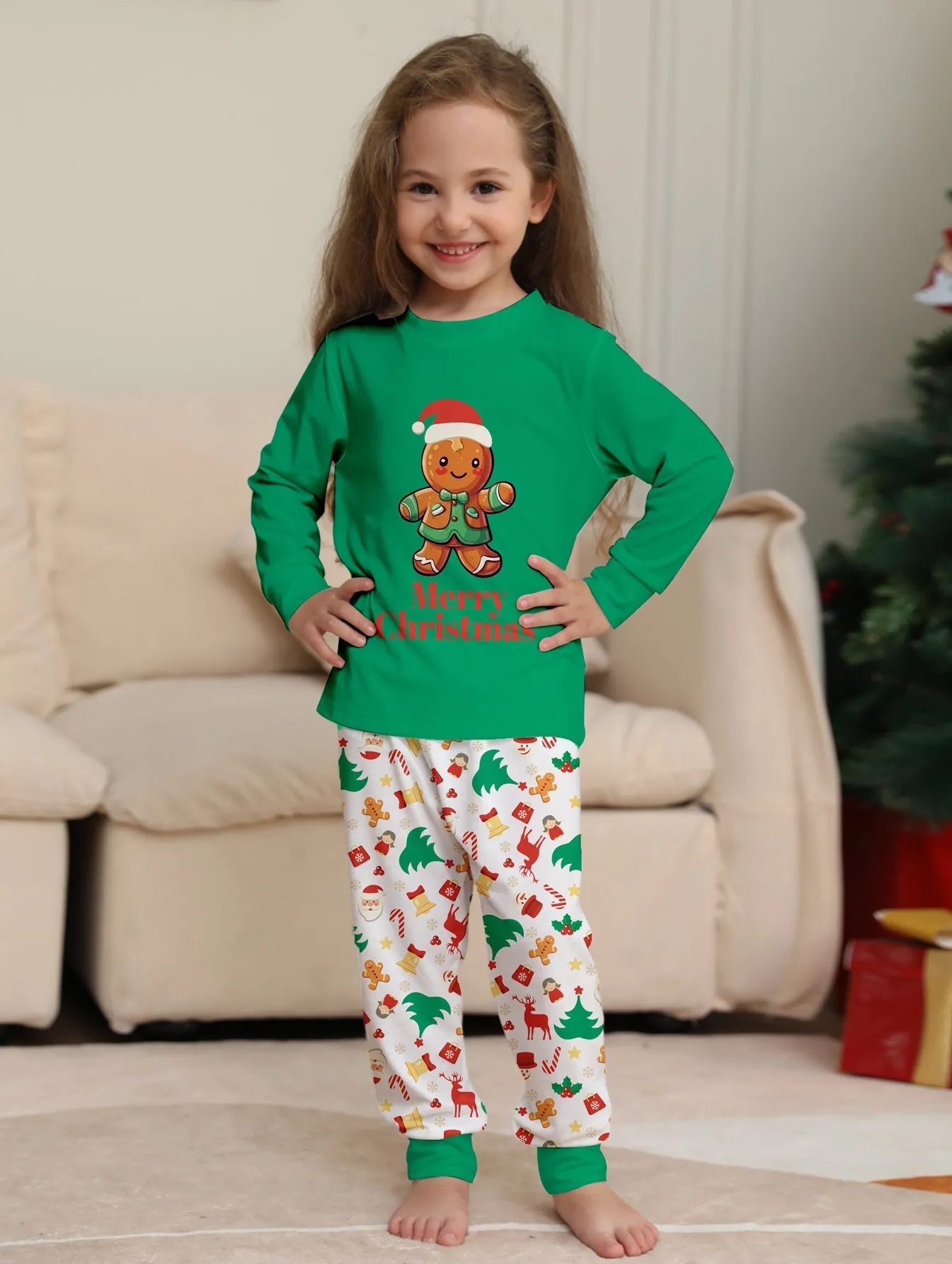 Family Parent-Child Christmas Cartoon Gingerbread Man Pajamas Set