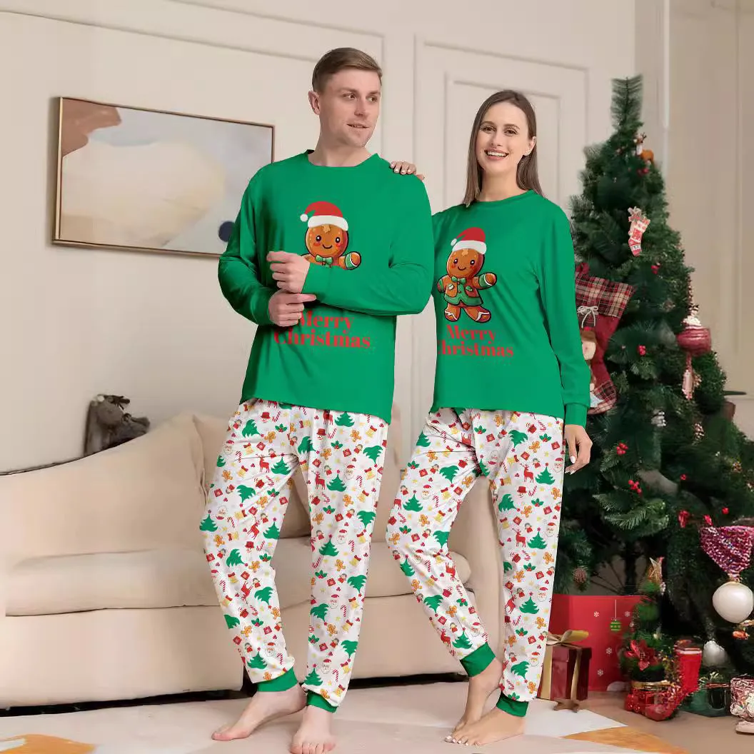 Family Parent-Child Christmas Cartoon Gingerbread Man Pajamas Set