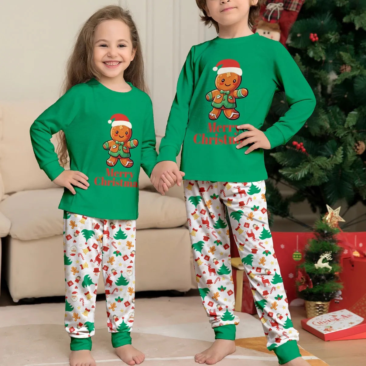 Family Parent-Child Christmas Cartoon Gingerbread Man Pajamas Set