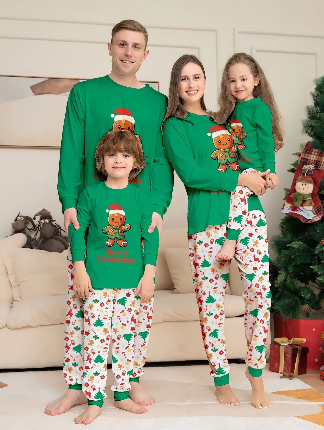 Family Parent-Child Christmas Cartoon Gingerbread Man Pajamas Set