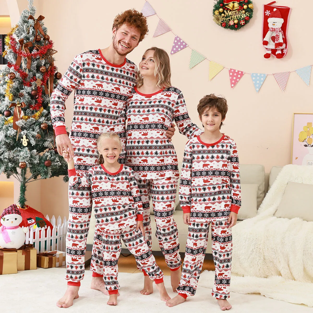 Family Parent-Child Christmas Red Forest Pajamas Set