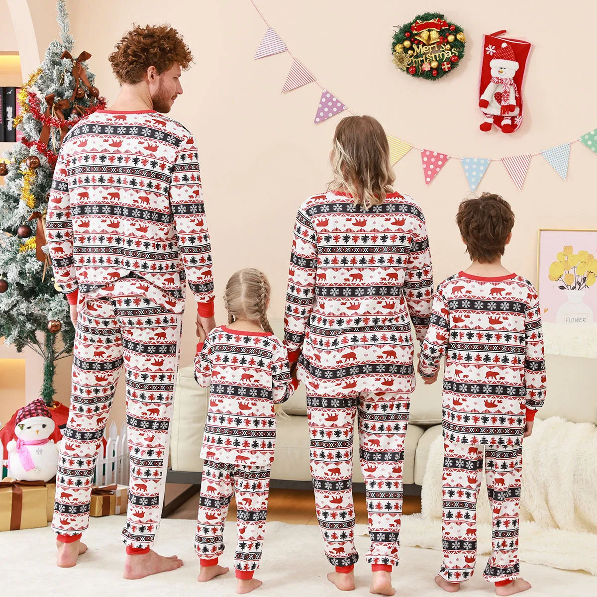 Family Parent-Child Christmas Red Forest Pajamas Set