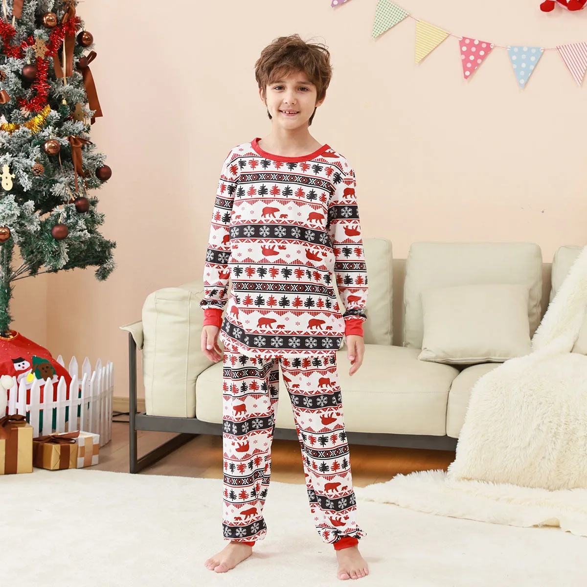 Family Parent-Child Christmas Red Forest Pajamas Set