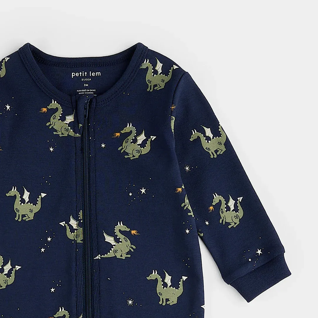 Footie, Fire Breathing Dragon on Navy