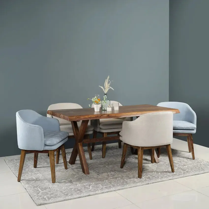 Freya Sheesham Wood 6 Seater Dining Set with Live Edges