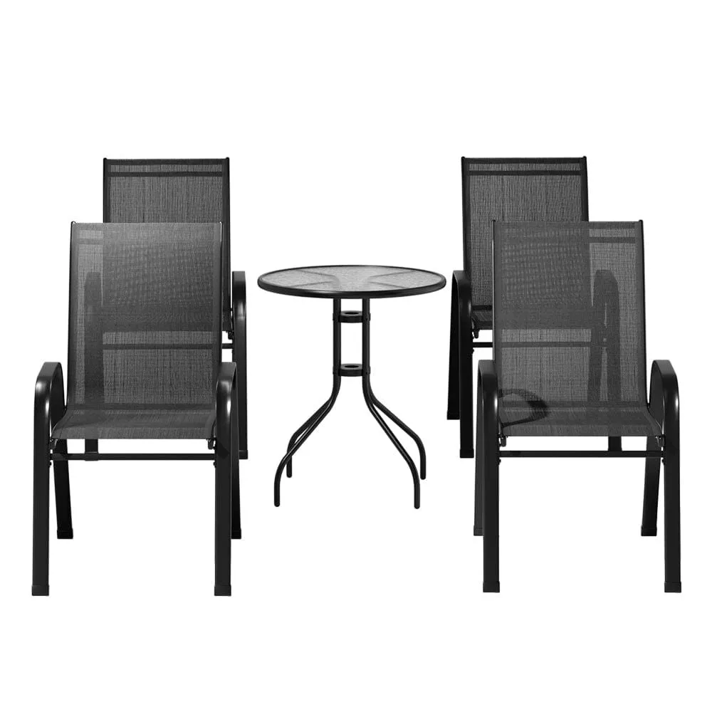 Gardeon Outdoor Furniture Five Piece Table and chairs Stackable Bistro Set Patio Coffee