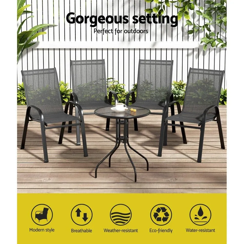 Gardeon Outdoor Furniture Five Piece Table and chairs Stackable Bistro Set Patio Coffee