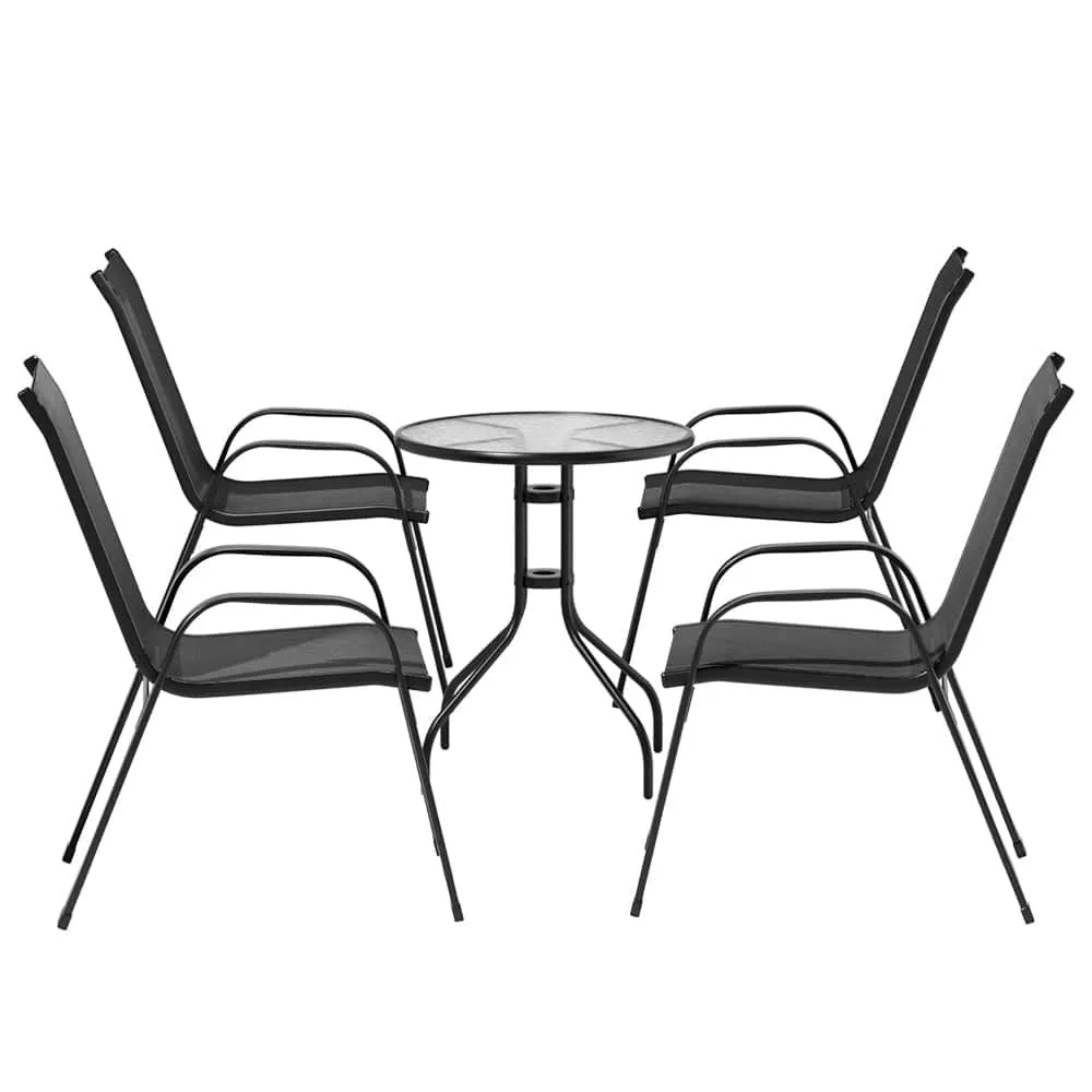 Gardeon Outdoor Furniture Five Piece Table and chairs Stackable Bistro Set Patio Coffee