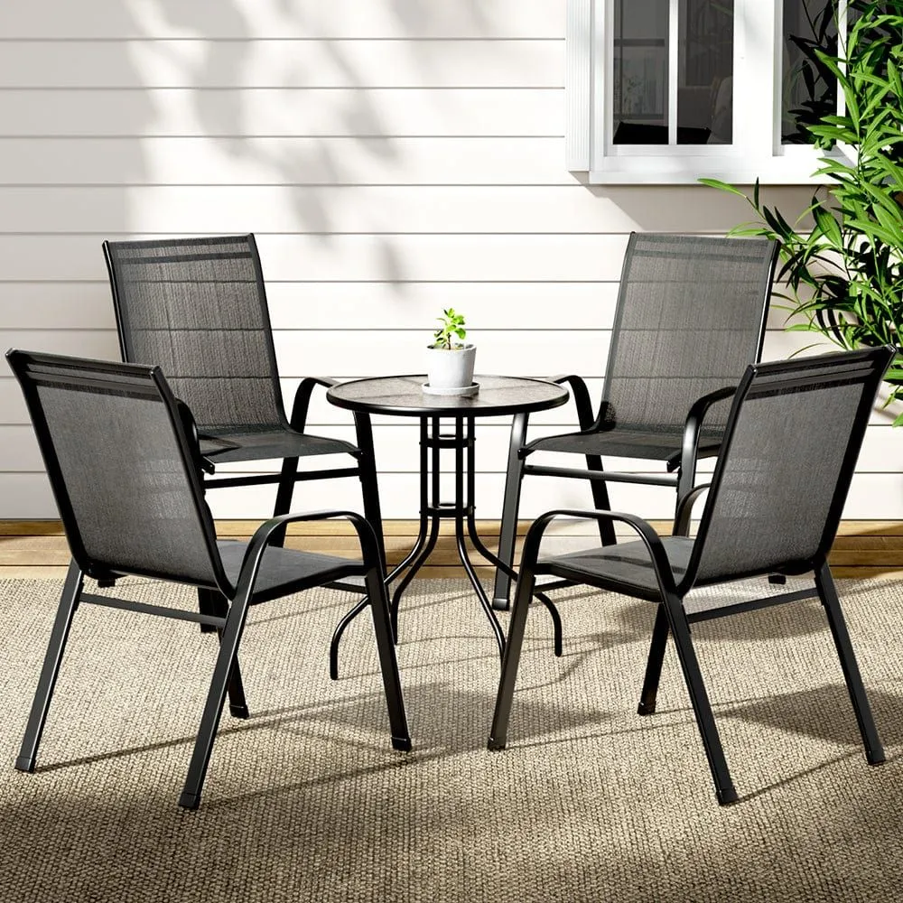 Gardeon Outdoor Furniture Five Piece Table and chairs Stackable Bistro Set Patio Coffee