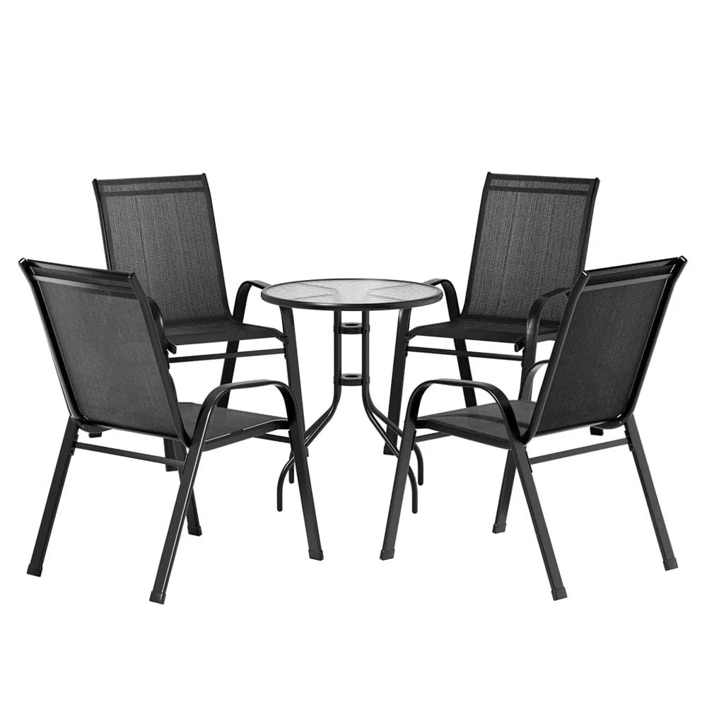 Gardeon Outdoor Furniture Five Piece Table and chairs Stackable Bistro Set Patio Coffee